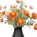 10pcs Orange and Gradient Pink Artificial Flowers for Vase, Fake Peonies Poppies and Daisy Stems Mixed, Silk Ranunculus Flowers Arrangement for Party Farmhouse Office Home Table Decoration