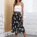 Womens Casual Midi Skirt Dresses with Pockets Pleated High Waist Floral Print Knee Length Skirt(White flo-Black,XL) (Black)