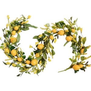 TEMPUS 5.4 Ft Artificial Lemon Garland Spring Summer Faux Yellow Fruit Garlands with Greenery for Home Door Wall Mantle Wedding Holiday Party Table Decorations