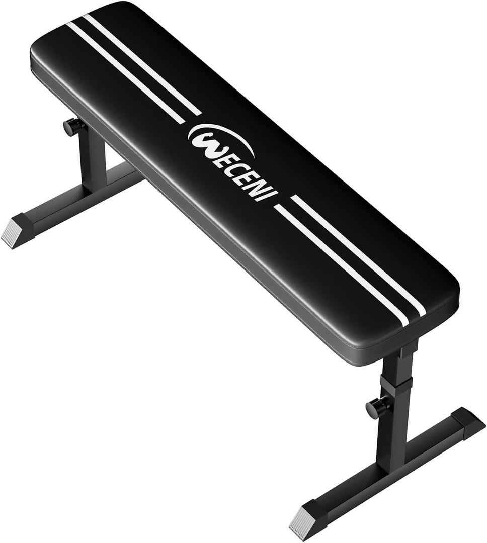 Black Flat weight Bench, Bench workout, Easy Assembly for Training Bench Press with adjustable height, 600LBS gym bench for Full Body Workout and home workout, 4 Adjustable Heights Heavyy Bench,