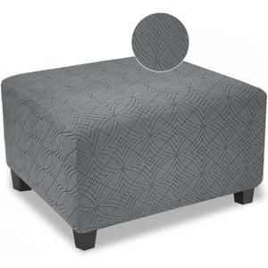 Ottoman Cover Rectangle Large Thick Stretchable Slipcover for Square and Rectangle Ottomans Furniture Protector Footstool Cover for Living Room Decor,Dark Grey,Large