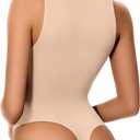 MANGOPOP Women's Tank Tops Bodysuit Double Lined Crew Neck Thong Body Suit Sleeveless Halter Fitted Top