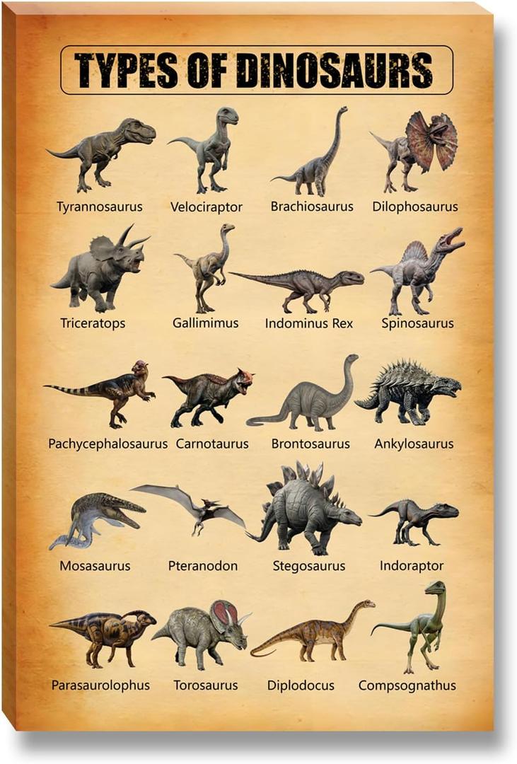 Pormipone Dinosaur Posters for Boys Room Types of Dinosaurs Wall Decor Theme Educational Poster Dinosaur Wall Art for Living Room Bedroom Bathroom Dining Room Home Decoration