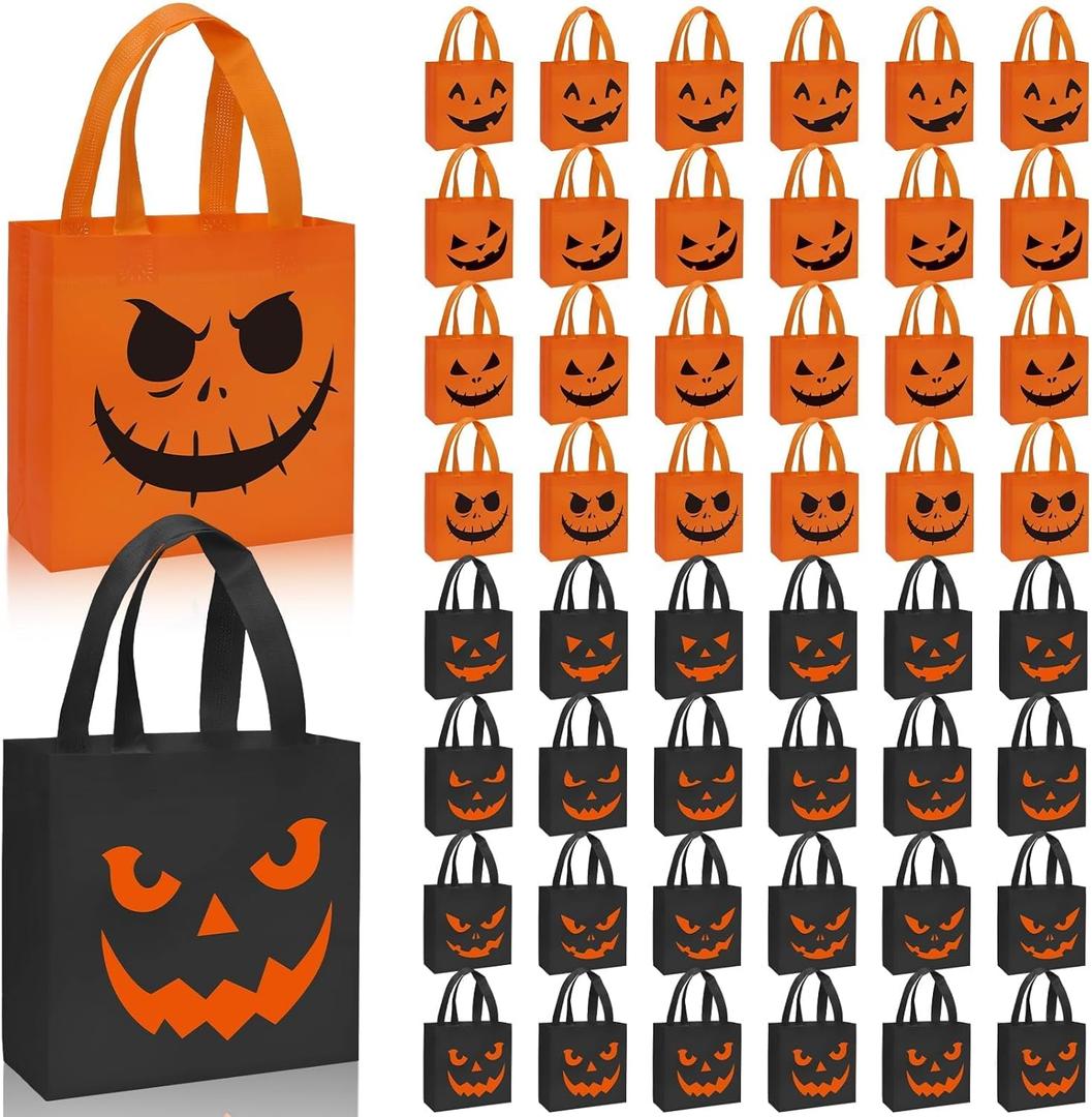 SAYAYA 80 Pcs Halloween Tote Gift Bags Non-woven Trick or Treat Goody Reusable Pumpkin Treat Gift Bags with Handles for Halloween Party Supplies