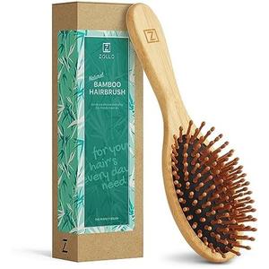 Bamboo Bristle Hair Brush for Women, Men, Kids; Dry and Wet Detangling Hair Brush Gently Enhances Shine, Smooths Frizz and Prevents Breakage in Fine and Straight, Thick and Curly Hair (oval)