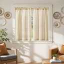 jinchan Striped Linen Kitchen Curtains 45 Inches Length Tier Curtains Farmhouse Modern Cafe Style Small Window Treatments Airy Light Filtering Rod Pocket for Living Room Bathroom 2 Panels Beige
