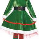 WeGuard Elf Costume for Women 5pcs Christmas Outfit Adult Santa Dress Plus Size with Hat Belt Shoes Cover Socks Xmas