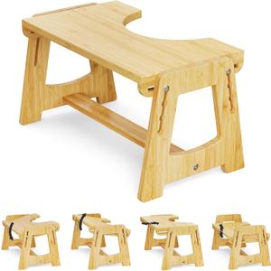 NiHome Adjustable Bamboo Toilet Stool, Squatty Potty, Fits Most Toilets 13.5"-18", Supports 220 lbs, with Multi-Angle Design and Four Levels for Adults and Kids, Relieve Constipation and Bloating