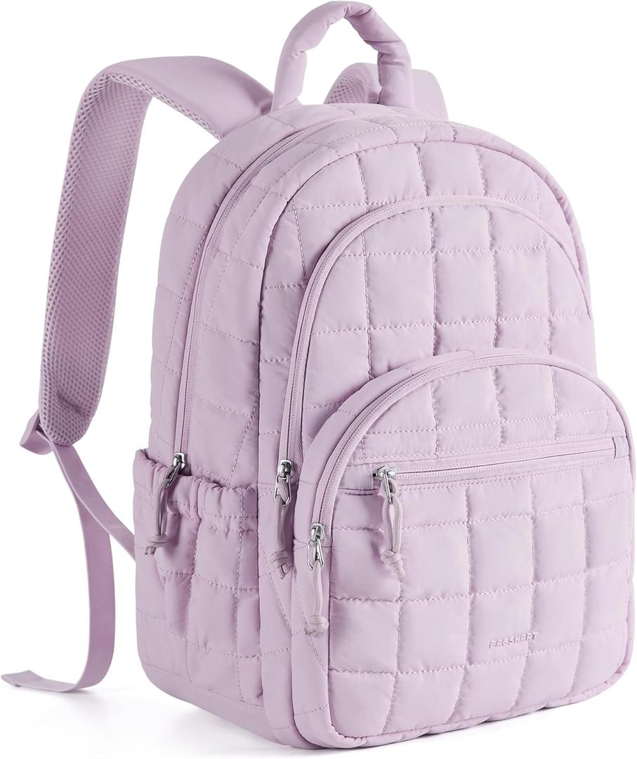 BAGSMART College Laptop Backpack, Travel Backpack for Women, Quilted Casual Daypack, Water-Resistant Bookbag for 15.6 Inch Laptop, Lavender