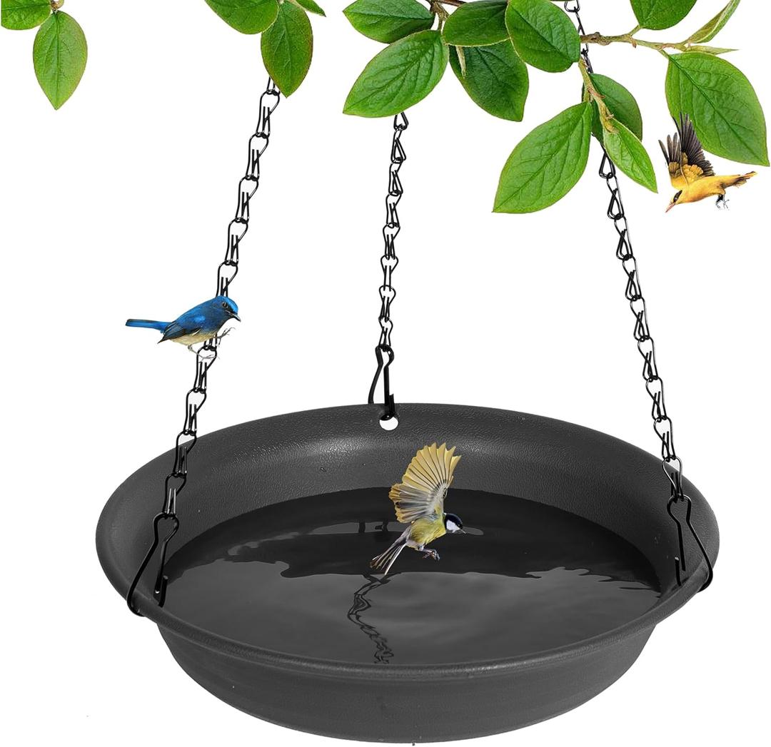 Hanging Bird Bath, Hanging Bird Water Feeder for Outdoors, Feeder Bowl, 1 Pack Birdbath Tray Accessories for Outside, Plastic Birdbaths Tray for Garden Patio Decoration (8", Dark Black)
