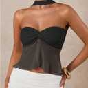 RoseSeek Women's Strapless Halter Tops Sweetheart Neck Mesh Crop Tank Top Going Out Outfits (Black)