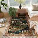 Bedroom Rug 3x5 Rug Washable Area Rug Non Slip Low Pile Nomadic Animal Small Carpet for Bedroom, Bedside, Kitchen, Entryway, Kids Room, Office, College Dorm Essentials for Girls, Green
