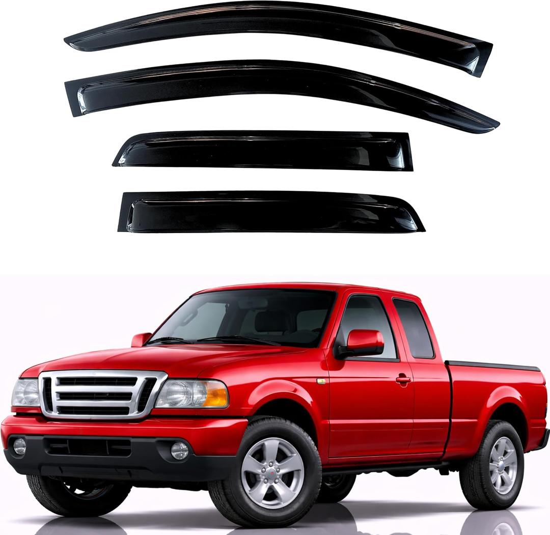KPY Rain Guards Fit for 1999-2011 Ford Ranger SuperCab, Out-Channel Window Visors Vent Deflectors 4PC, Truck Accessories for 1999-2010 Mazda B2300/B4000, 1999-2008 Mazda B3000 (Extended Cab Only)