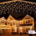 Lomotech Christmas Icicle Lights - 19Ft 8 Modes Waterproof Christmas Lights Connectable with Timer for Holiday, Wedding Party, Eaves, Christmas Decorations (Warm White)