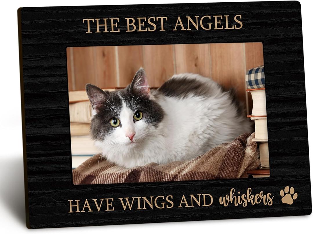 Pet Memorial 4x6 Picture Frame, Dog Cat Bereavement Remembrance Gifts, Sympathy Gifts for Loss of Pet Dog Cat, the Best Angels Have Wings and Whiskers Picture Photo Frames for Desk Decor