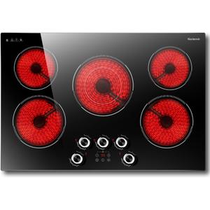 30 Inch Electric Cooktop Karienvir, 5 Burner Cooktop 8500W Built-in Electric Stove Top, Anti-slip Knob & Touch Control, Dual-Ring Burner, 30" Safety Lock, Timer, 220V Hardwired