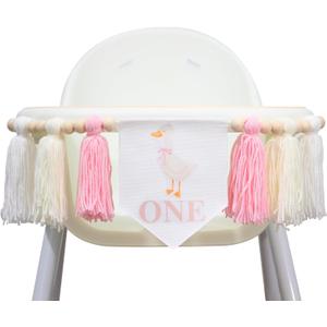BOOMPA 1st Birthday High Chair Banner, Pink and White Tassel Garland, 40 inches, Girls Party Decoration (Pink-Y)