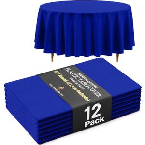 Exquisite 66% Thicker Premium Dark Blue Round Tablecloth 0.5 Mil 12 Pack Plastic Table Cloth Disposable 84 Inch Round Plastic Tablecloth Won't Tear Easily Like Cheap Thin Brands