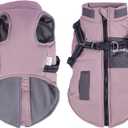 Dog Coat with Harness Built in,Waterproof Dog Jacket,Pet Harness Vest with Fleece Lining,Small Puppy Clothes Reflective Waterproof for Cold Weather-Purple-Large
