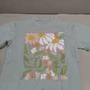 Vintage Wildflowers Graphic Shirt Women's Casual Holiday Short Sleeved T-Shirt Boho Floral Printed Tee Fall Tops (Medium, Green-00)