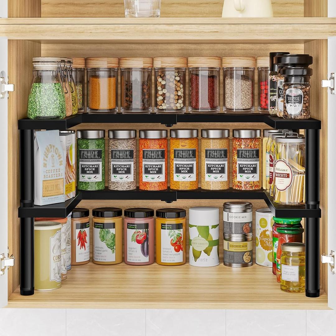 THYGIFTREE Spice Rack Organizer for Cabinet 2 Tier Expandable Metal Seasoning Organization Height Adjustable Spice Storage Shelf for Cupboard Pantry