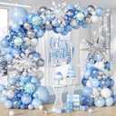 Snowflake Balloon Arch Kit, Pastel Blue White Metallic Silver Balloons Clear Snowflake Balloons for Christmas Baby Shower Birthday Party Decorations