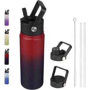 BJPKPK Insulated Water Bottles with Straw Lid, 22oz Cold & Hot Thermo, Stainless Steel Metal Water Bottle with 3 Lids, Reusable Thermo, Cups, Mugs-Charming Red