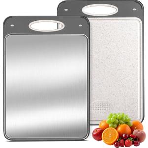 Titanium Cutting Boards for Kitchen - Katuchef Non Toxic Double Sided Metal for Meat/Fish & Wheat Straw PP for Fruits/Vegetables, Dishwasher Safe, Hygienic, Pure Titanium Easy Clean Chopping Board
