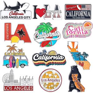 Konohan 12 Pcs California Magnets for Refrigerator Metal Fridge Magnet Magnetic California Souvenirs Gifts USA State Magnetic Los Angeles City Refrigerator Stickers, USA Flag, Coconut Tree