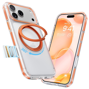 TORRAS 360 Magnetic Stand for iPhone 17 Pro Max Case, [Fit for MagSafe] [4X MilitaryGrade Protection] Slim Case for iPhone 17 Pro Max 6.9" 2025, ClearOrange, Ostand O3 Fitness Series