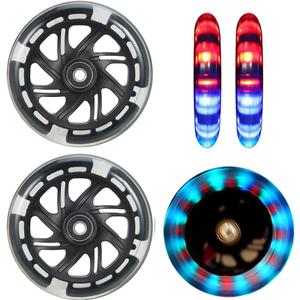 2Pcs 120mm Light Up Scooter Wheels - 2pcs Rear 80mm Light-Up Flashing 3-Wheeled kid Scooter Replacement Wheels with ABEC-9 Bearing for Kick Scooter (Black/120MM)