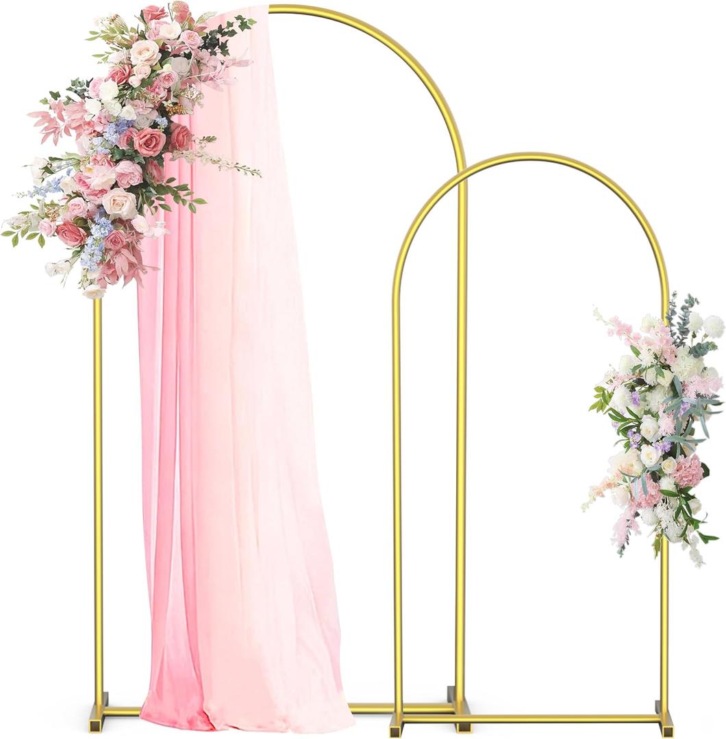VowParty Arch Backdrop Stand Set of 2 (7.2FT,6FT), Gold Metal Arch Stand Arch Backdrop Frame for Wedding Ceremony, Birthday Party, Baby Shower, Graduation, Floral Balloon Decoration
