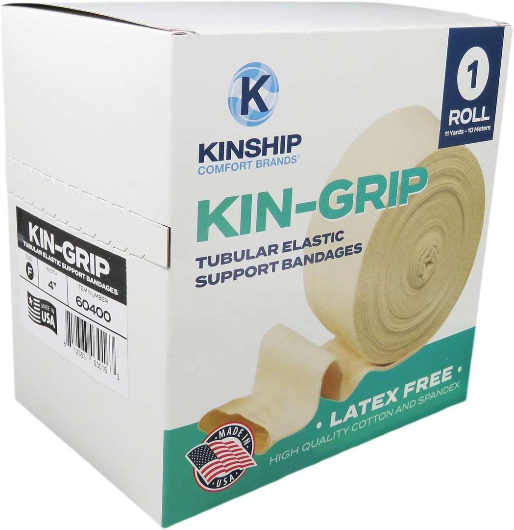 KinGrip Tubular Elastic Support Bandages by Kinship Comfort Brands Tubular Bandage Protects Fragile Skin Latex-Free Wound Care for Edema and Lymphedema Support | Made in USA | Size F 4x10 MTR