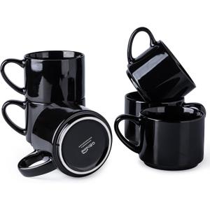 GBHOME 14 OZ Coffee Mugs Set of 6, Stackable Ceramic Mugs for Men, Women, Modern Coffee Cups for Latte,Tea, Cappuccino. Dishwasher & Microwave Safe, Black