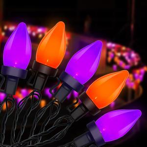 SUNSGNE Halloween String Lights Outdoor, 26ft C7 Purple and Orange String Lights with 50 LED Christmas Ligths for Outdoor Patio Roofline Tree Indoor Bedroom Window Halloween Christmas Decorations