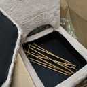 GREENSTELL Small Vanity Stool Chair with Storage and Folding Back, 13.4" x 15" x 30" Square Faux Fur Soft Ottoman, 4 Metal Legs with Anti-Slip Feet, Furry Padded Seat for Makeup, Bedroom, Camel