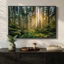 Framed Forest Landscape Wall Art, Horizontal Nature Sunset Canvas Artwork for Walls, Wilderness Scenery Photography Picture, Green Peaceful Print for Living Room Hallway Office Wall Decor, 24x36 Inch