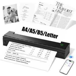 Portable Printer Wireless for Travel, D80 Thermal Printer, Inkless Printers, Compatible with iOS, Android, Laptop, Supports 8.5" x 11" US Letter & A4 & A5 for Home Use, Office, Vehicles, Black