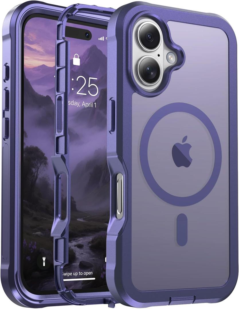 jaroco Magnetic for iPhone 16 Case, [Compatible with MagSafe][Military Grade Drop Protection][Heavy Duty Protection][Non-Slip][Shockproof] 2-Layer Durable Bumper Phone Case 6.1''-Dark Purple