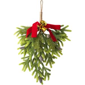 Christmas Teardrop Swag | Bowknot Bell Decoration | Greenery Pine Swag,for Holiday Christmas Family Friend Outdoor Home Door Wall Stairway