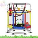 55" Trampoline for Kids with Enclosure, 440lbs Capacity Indoor & Outdoor Toddler Trampoline with Adjustable Gymnastics Bar & Toys, for Boys & Girls