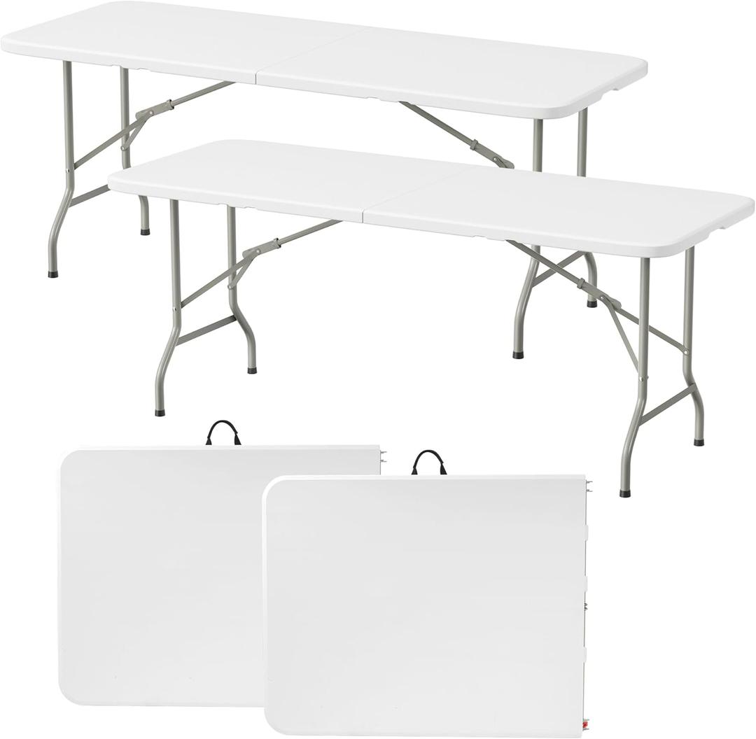 Elevon Folding Table, 8 Feet Heavy Duty Fold-in-Half Utility Table Indoor Outdoor for Camping, Picnic, Party