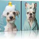 2Pcs Framed Dog Funny Bathroom Wall Art Decor Canvas Print Picture Gallery Bathroom Poster Cute Pet Art Print Wall Decor Home Spa Laundry Room 12x16 Inch Ready to Hang