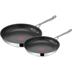 T-Fal x Jamie Oliver Nonstick Coated Stainless Steel Pans 9.5" & 11", Induction Compatible, Oven Safe up to 500F, Chef's Stainless Steel Skillet, Frying Pan, Silver