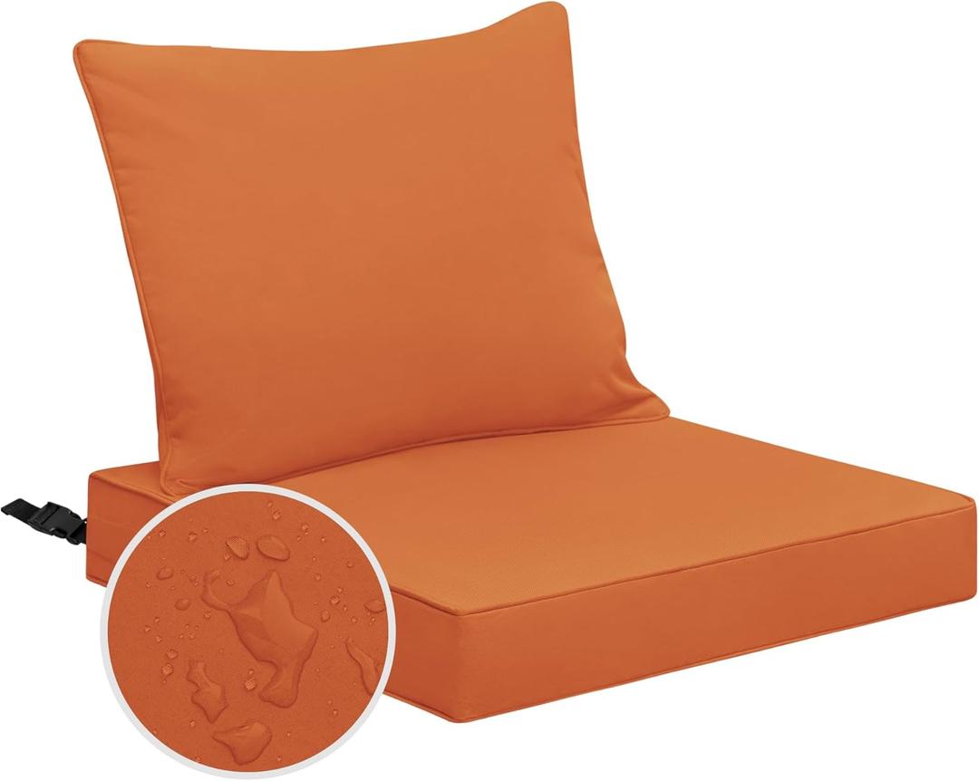 Easy-Going Waterproof Patio Chair Cushion Back 19x16 in + Seat 19x19x3 in Non-Slip Outdoor Seat Cushion with Zipper and Handle Orange