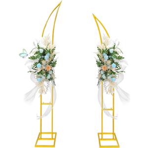 Gold Curved Wedding Arch Backdrop Stand, Half Moon Arch Balloon Stand for Wedding Party Baby Shower Birthday Ceremony Christmas Decoration (6.2FT&7.8FT)