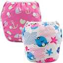 ALVABABY Swim Diaper Large Size Baby Swim Diapers 2pcs Reusable Washable Adjustable for Swimming Lesson Baby Toddler Girls 0-3T Fish Sailboat ZSW09-10-DA