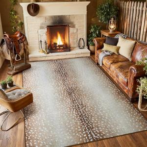 Soft Antelope Rug 4x6 Ft, Animal Print Rugs for Living Room Bedroom, Non-Slip TPR Backing for Hardwood Floors, Machine Washable & Easy to Clean, Pet Friendly Carpet for Kids, Brown, White