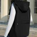 PESION Womens Packable Military Utility Vests Outerwear Waterproof Windbreaker Jacket Cargo Vest with Removable Hood (Black, XL)