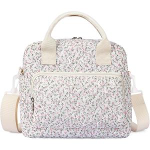 WOBAGMEN Quilted Lunch Box for Women, Insulated Lunch Bag for Adult,Cute Lunch Tote Bags for Work Picnic Travel (Pink Floral,M)